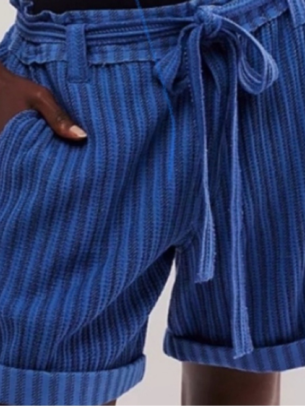 Free People Blue Striped Woven belted cuffed  Shorts size 30